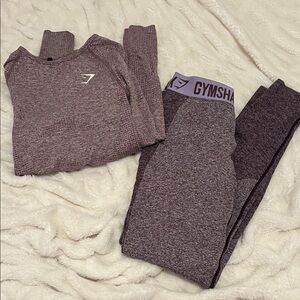 Gymshark Marled Purple Seamless Leggings and Long Sleeve Top